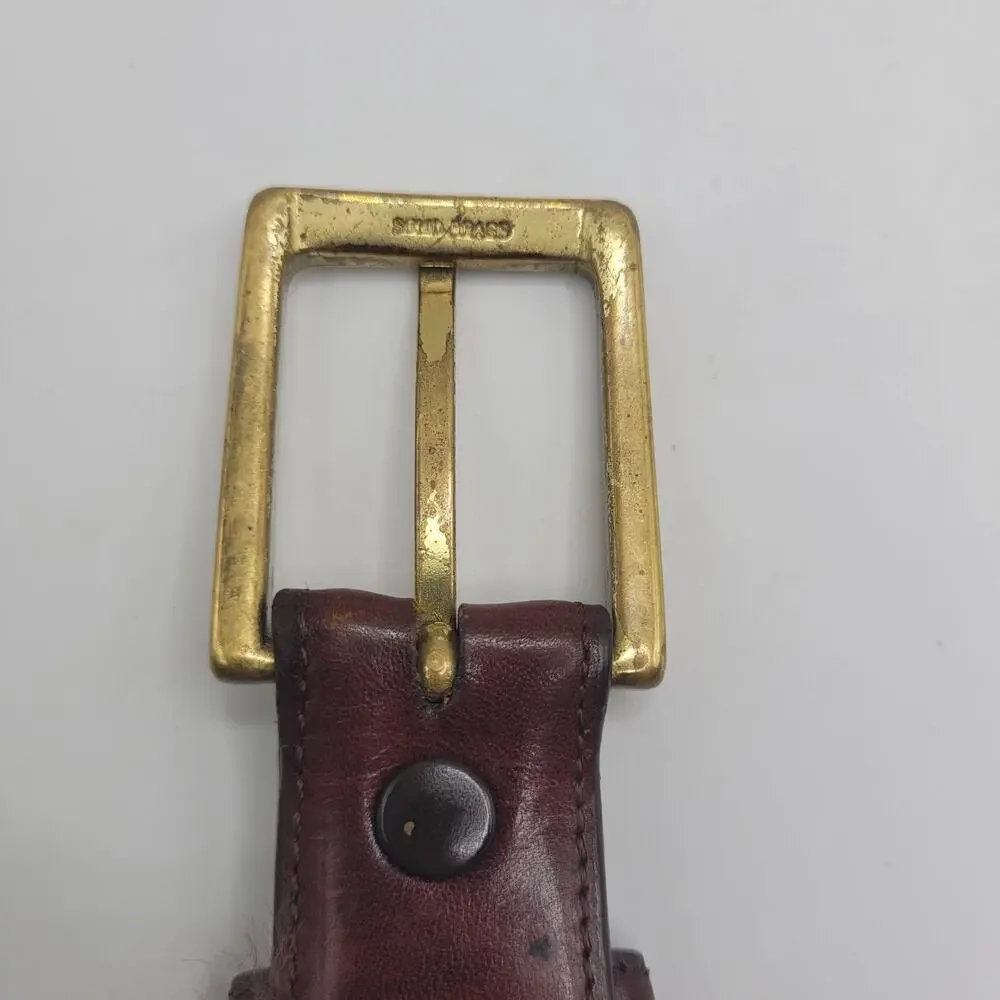 Torino Belt 38 Brown Leather Glazed Aniline Kipskin Shoulder Brass Buckle USA